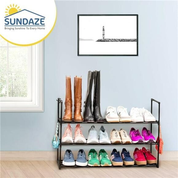 Shoe Rack 3 Tier Metal Organizer Shelf Entryway Closet Storage Holds 15 Pairs - Picture 6 of 7